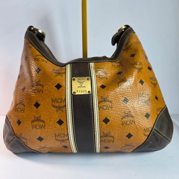 MCM Handbags - MCM Visetos Shoulder Bag small Tan and Black